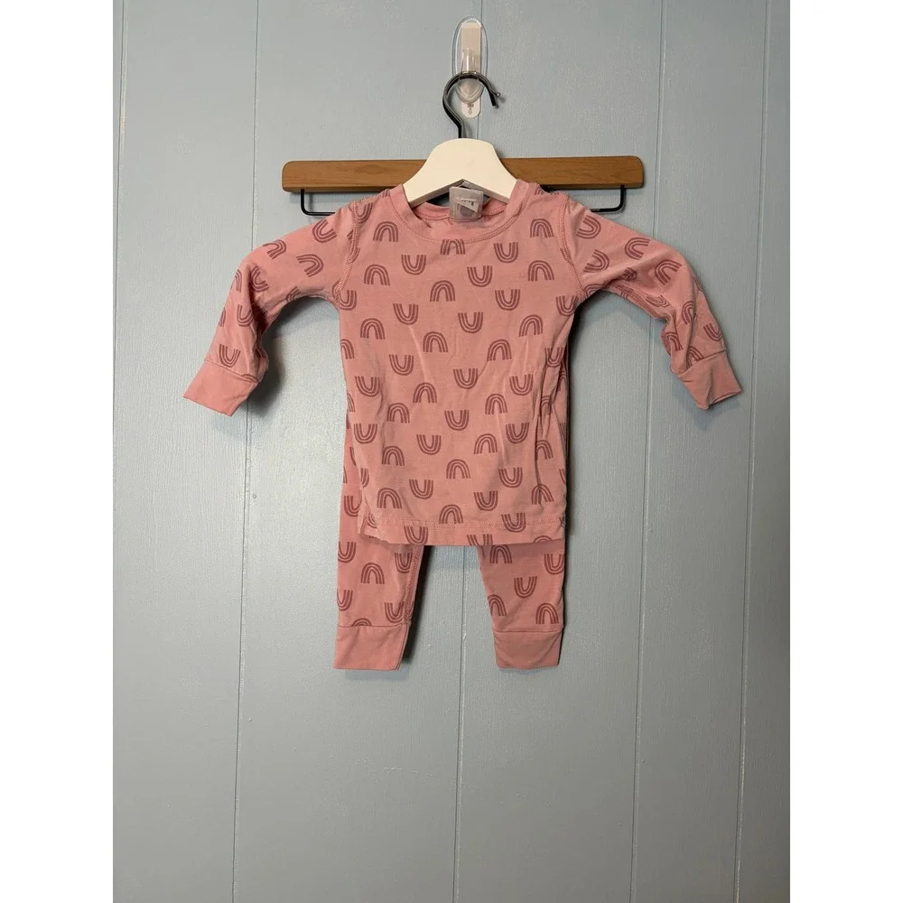 Hanna Andersson Hannasoft Pink Rainbow Tencel Pajama Set Kids Size 2T 85cm